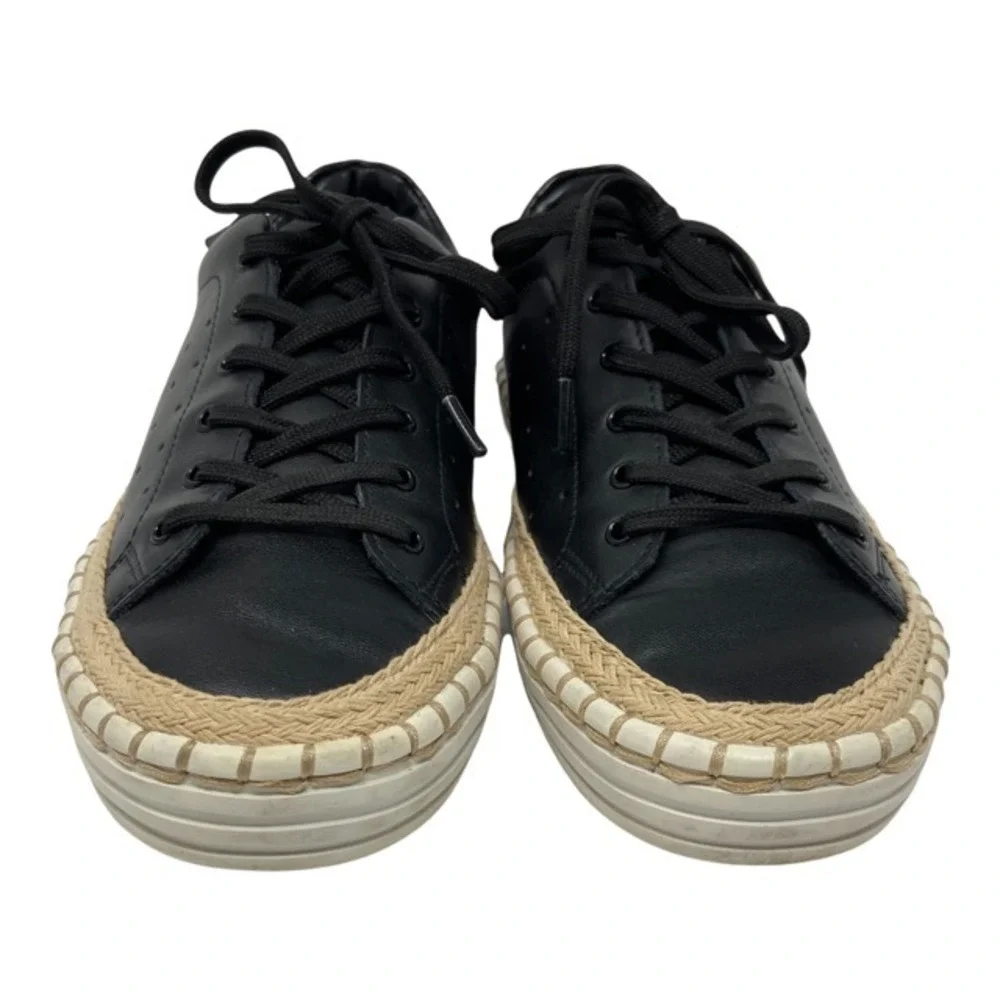 Sam Edelman Women's Kavi Leather Sneakers Black Casual Espadrille Trim Size 7